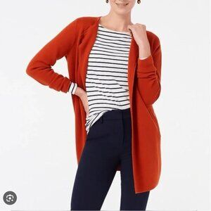 J. Crew Vanessa Cardigan Sweater Open Front Cotton Knit Long Rust Orange Medium